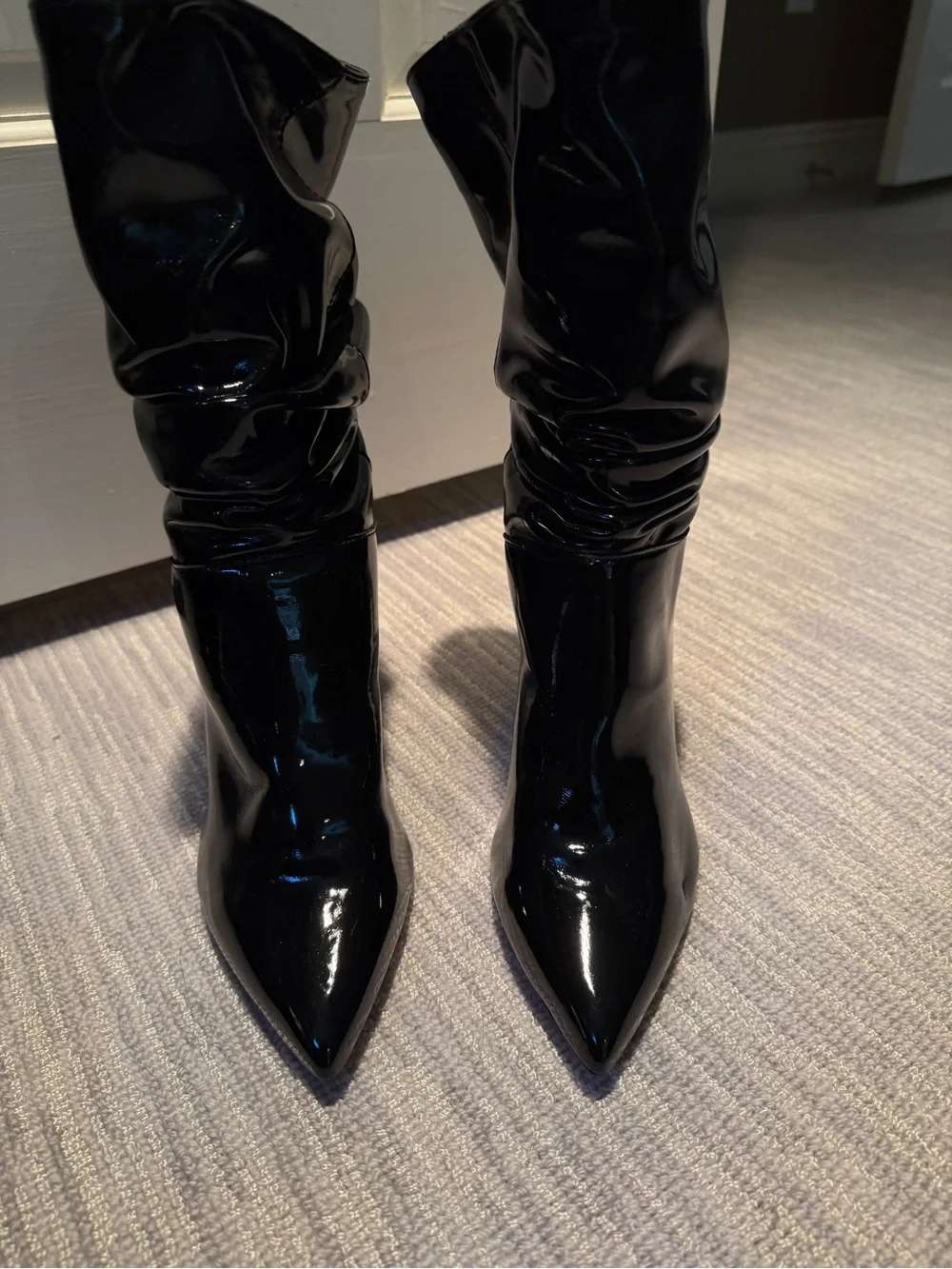SCHUTZ Black Patent Slouchy ankle Stiletto Boots - Picture 1 of 3